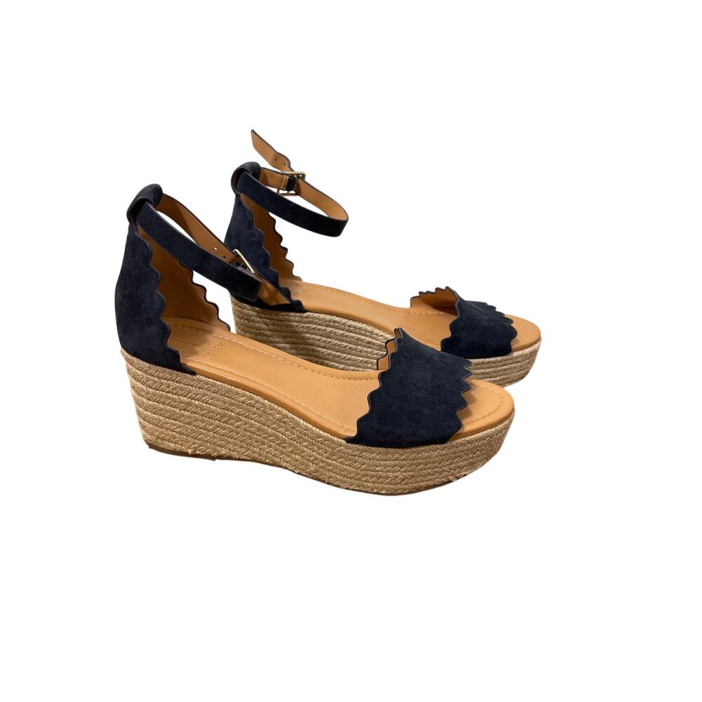 J.Crew Navy Suede Ric Rac Suede Wedge Sz 8.5